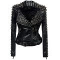 European And American Plus Size Rivet Short Stitching Motorcycle Leather Coat LittleYogaSocks