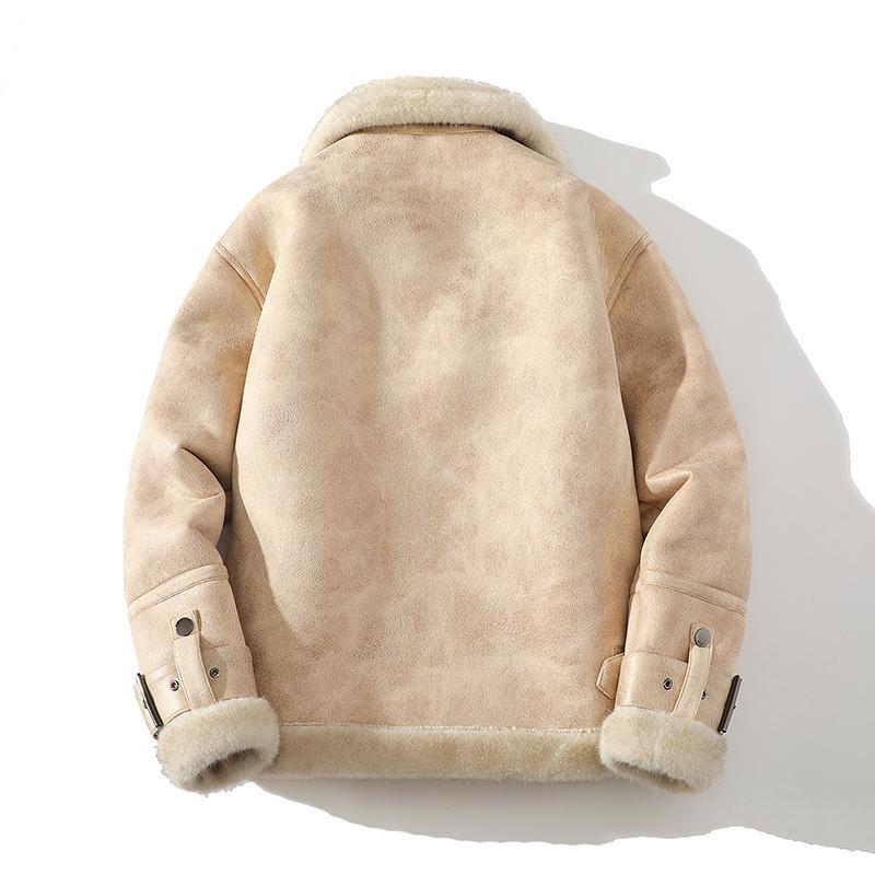 Men's Loose Plus Size Fur Integrated Fleece Lined Padded Warm Keeping Lapel Casual Jacket LittleYogaSocks