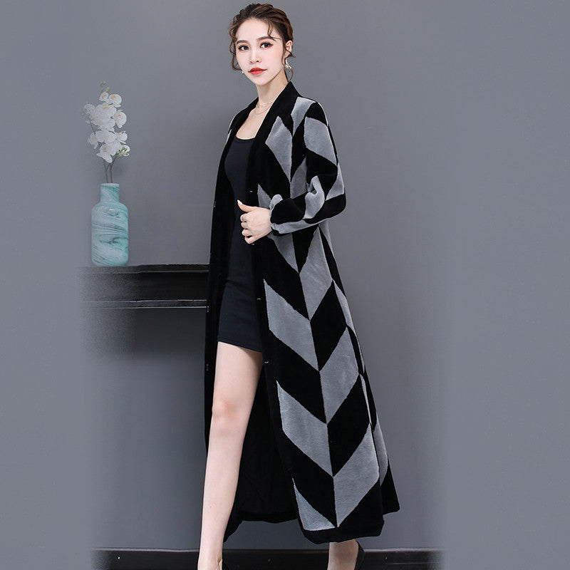 Sheep Sheared Women's Long Over-the-knee Fur Patchwork Coat LittleYogaSocks