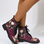 High-top Martin boots for women featuring a vibrant Halloween cartoon print. Built for durability with reliable ankle support and all-day wearability. LittleYogaSocks