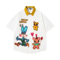 Colorblock Cartoon Print Casual Short Sleeve Shirt for Men and Women Couples Loose Fit eprolo