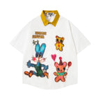 Colorblock Cartoon Print Casual Short Sleeve Shirt for Men and Women Couples Loose Fit eprolo