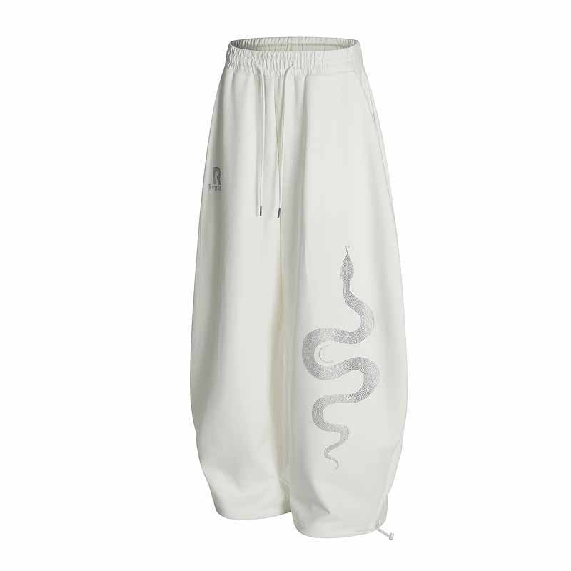 Retro Rhinestone Snake Print Casual Pants Men Street Loose Sport Sweatpants Jazz Hip-Hop Dance Pants eprolo
