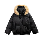 Fur Collar PU Leather Cotton Coat for Men and Women Thick Warm Winter Outerwear eprolo