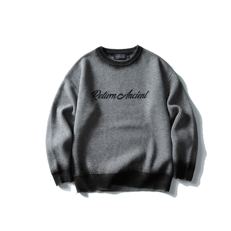 Trend Round Neck Knit Sweater Men Loose Casual Color Block Letter Sweater eprolo