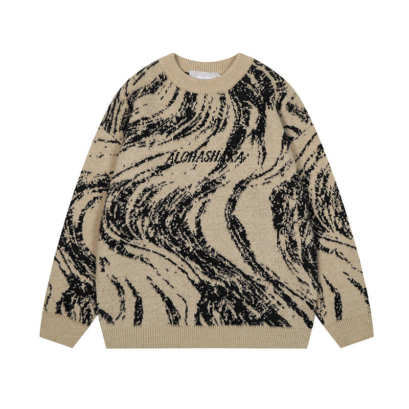 Letter embroidery loose round neck pullover knitted sweater for men eprolo