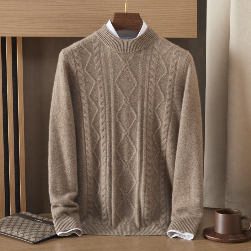 Men's Semi-high Diamond Bottoming Shirt Middle-aged Business Leisure Twisted Warm Sweater LittleYogaSocks