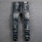 Retro Design Fashion Mens Jeans High Quality Nostalgia Wash Slim Fit Denim Ripped Jeans For Men Brand Streetwear Biker Jeans eprolo