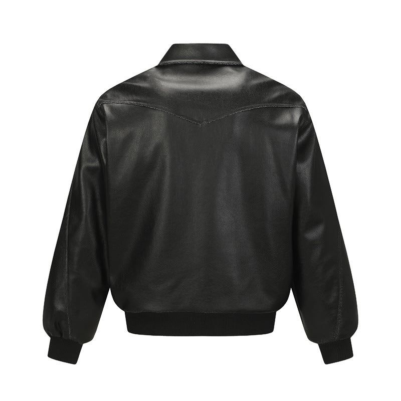 Style Deconstructed Patchwork Cracked PU Leather Notch Lapel Jacket Men Street Vintage Casual Cool Autumn Outerwear eprolo