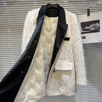 Trendy Fashion Women's Sequins Tweed Cotton Blazer Winter New Turn-down Collar Long Sleeve Button Coat Female eprolo