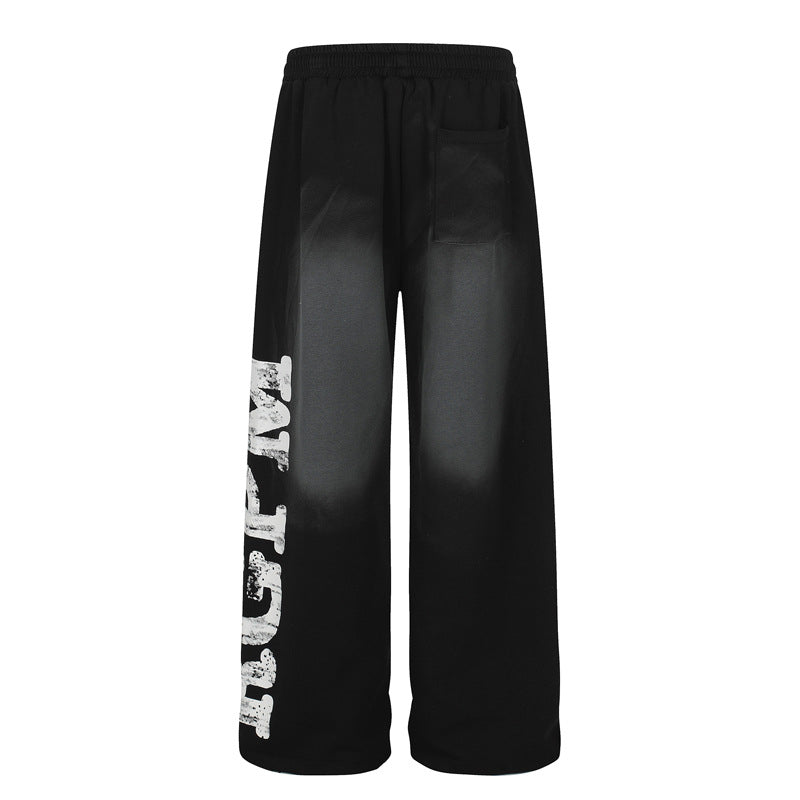 Style Oversized Letter Heavy Washed Distressed Sweatpants for Men and Women, Loose Casual Jazz Dance Wide Leg Pants eprolo