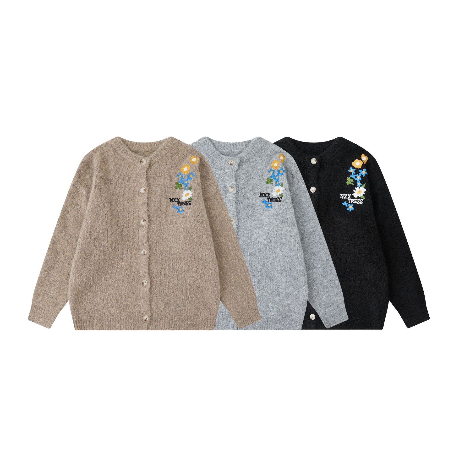 Loose Knit Cardigan with Floral Embroidery for Men and Women eprolo