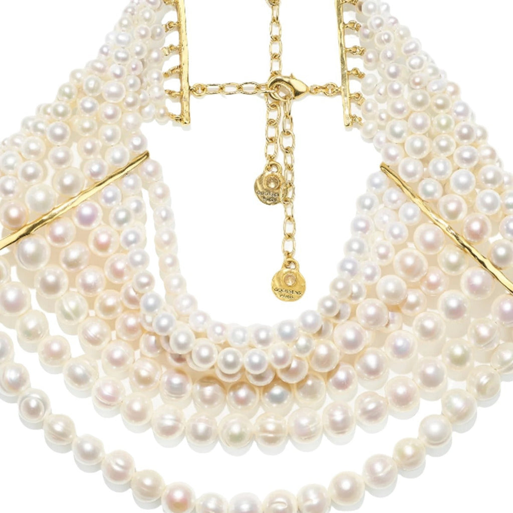 Vintage handmade multi-layer glass pearl choker exaggerated necklace eprolo