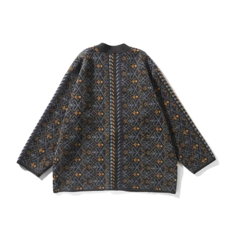 Men Vintage Jacquard Knit Taoist Robe Sweater Cardigan Sweatercoat Japanese Streetwear Loose Causal Knitted Sweater Jacket Men eprolo