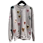 Small niche autumn and winter new grey round neck hollow out heart embroidered long sleeved hoodie for women eprolo