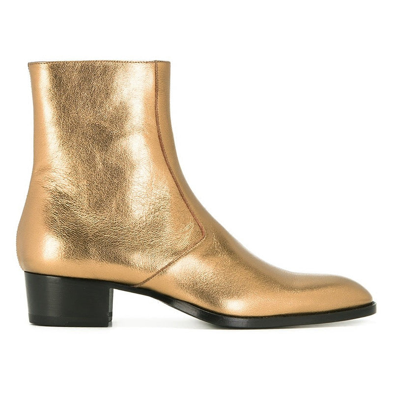 gold pointed toe men leather boots British style men fashion boots zip mujer bota chelsea booties eprolo