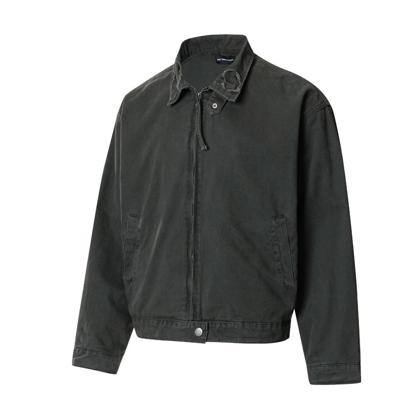 Retro Harrington Short Zip-Up Notch Lapel Casual Personality Washed Distressed Work Jacket for Men and Women eprolo