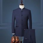 Mens Suits Set (Jacket+Pants+Vest)  Stand Collar Chinese Style Slim Fit Suits  3  Piece Wedding Men Clothing eprolo