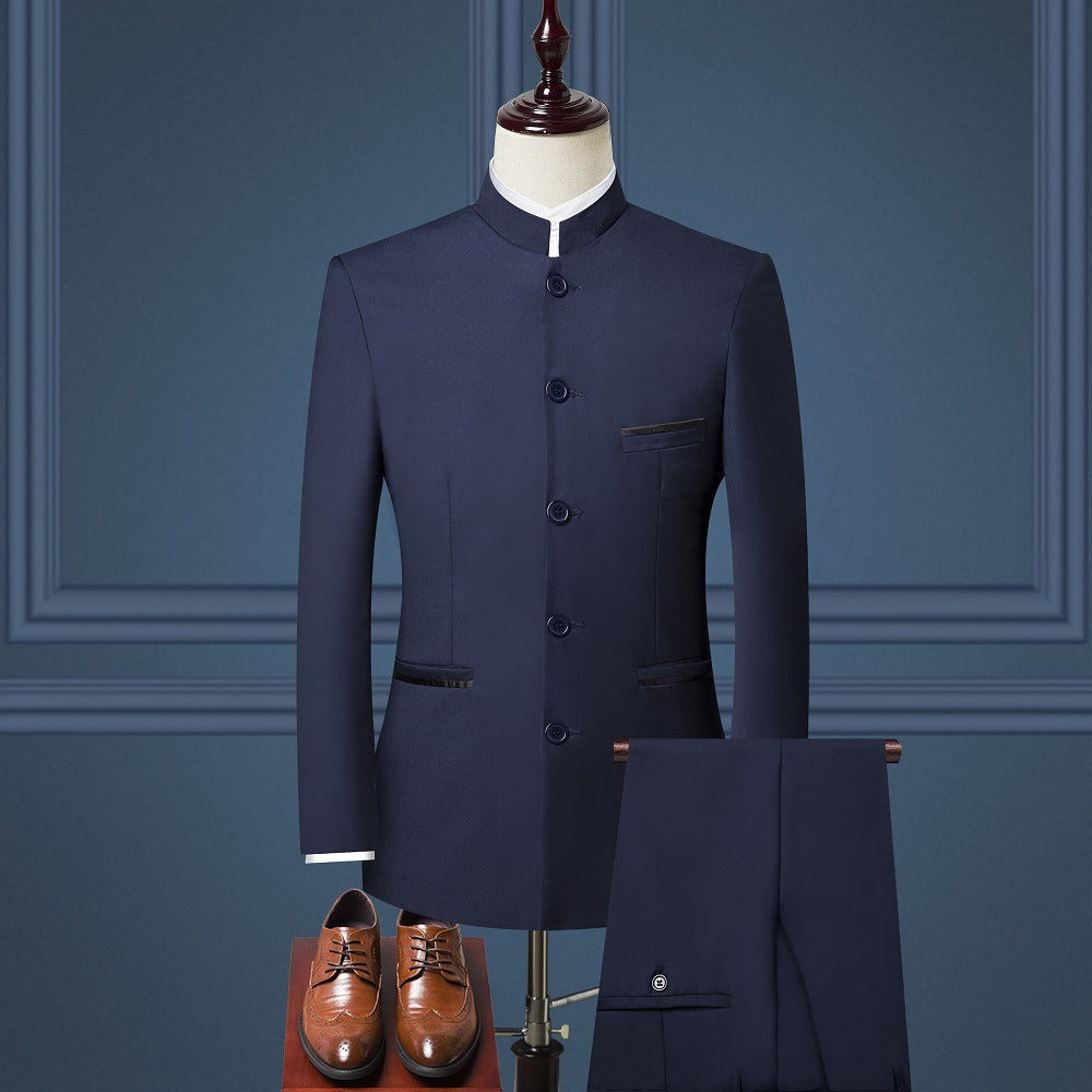 Mens Suits Set (Jacket+Pants+Vest)  Stand Collar Chinese Style Slim Fit Suits  3  Piece Wedding Men Clothing eprolo