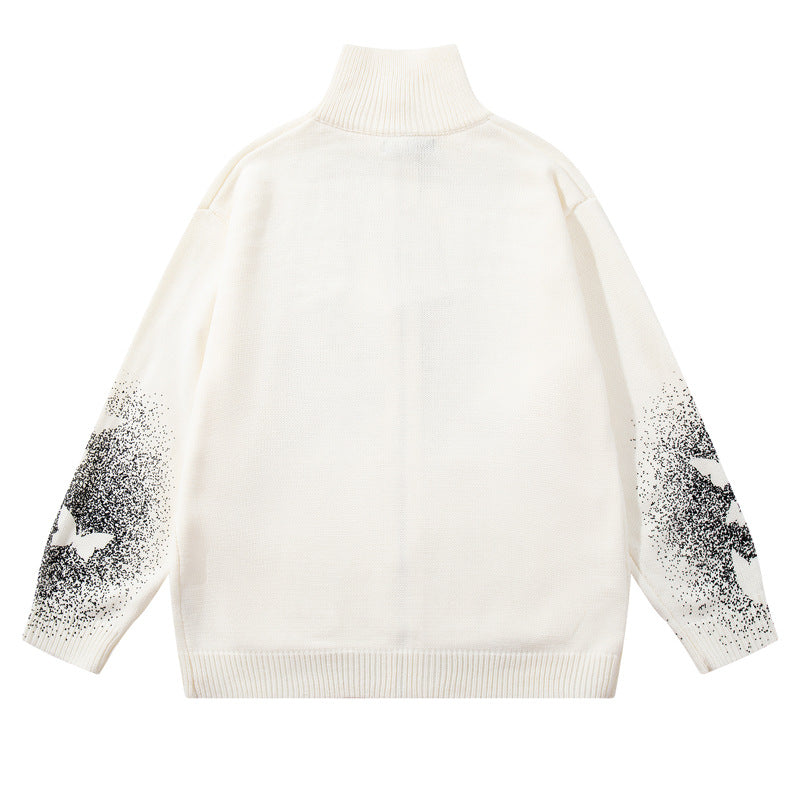 Butterfly Print Knit Sweater Coat for Men and Women, Loose Fit, Casual Chic Design eprolo