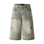 Jeans with Dog Applique Embroidery, Loose Straight Leg Denim Pants for Men and Women eprolo