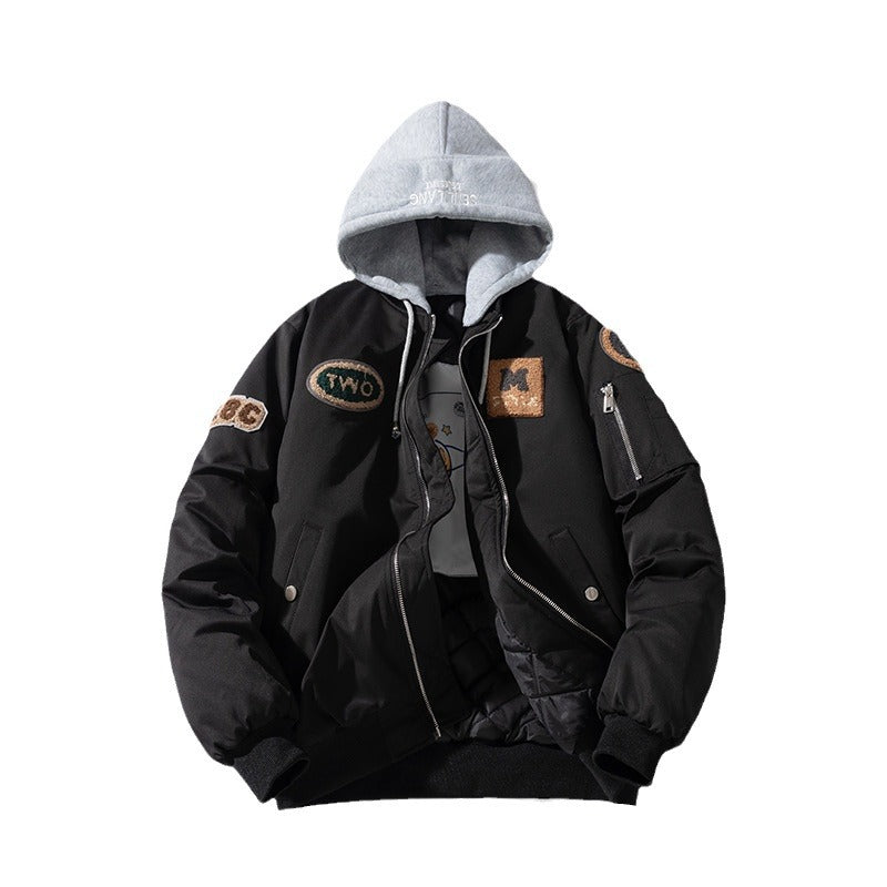 Street Trend Baseball Jacket Women Towel Fleece Embroidery Padded Hooded Thick Flight Jacket Men eprolo