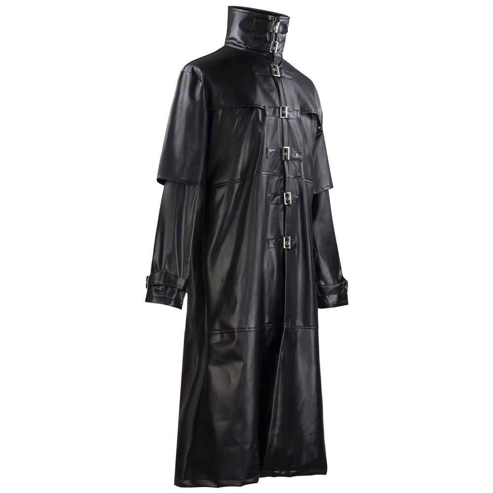 Plague Doctor Cosplay Costume Medieval Retro Fitted Button-Down Long PU Leather Jacket for Men Halloween eprolo