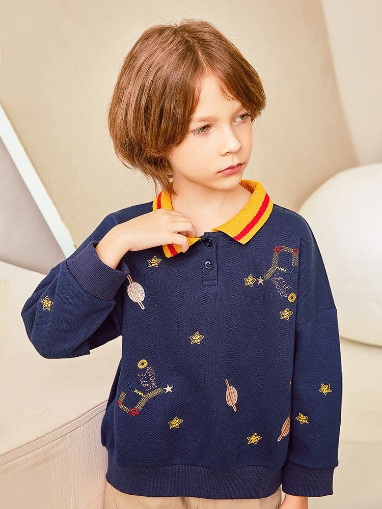 Planet embroidery children's sweater LittleYogaSocks