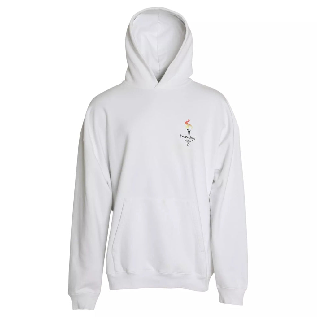 Balenciaga White Cotton Logo Hooded Pullover Oversize Sweater Balenciaga