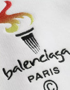 Balenciaga White Cotton Logo Hooded Pullover Oversize Sweater Balenciaga