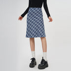 Plaid A- Line Skirt Women's High Waist Midi Skirt LittleYogaSocks