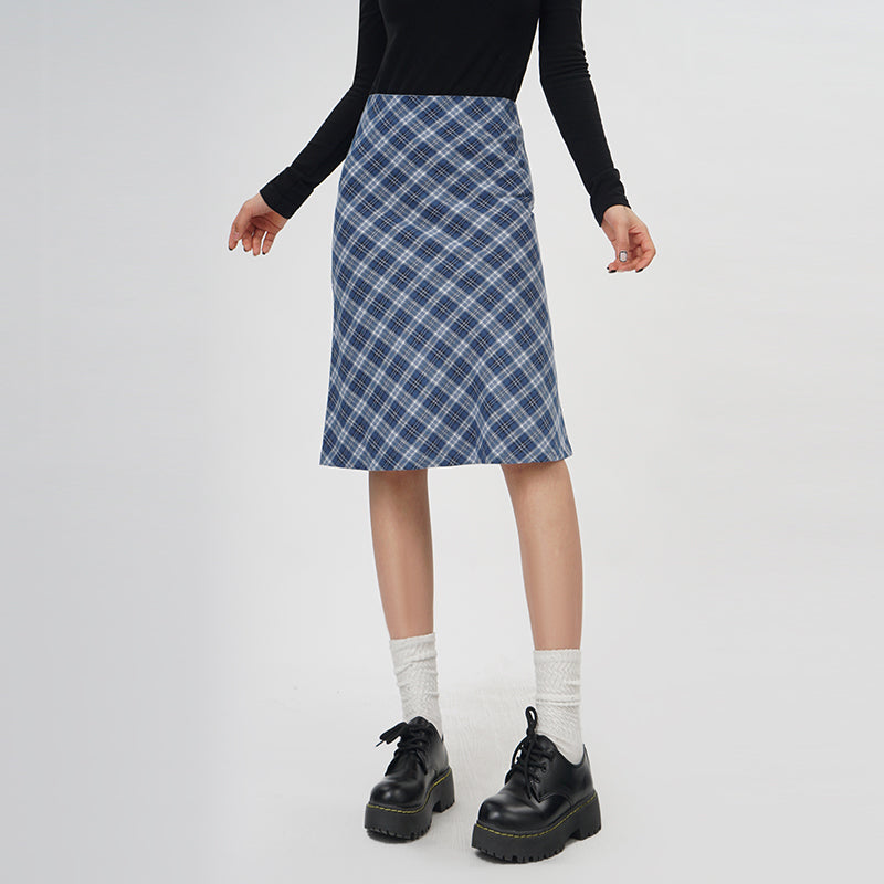 Plaid A- Line Skirt Women's High Waist Midi Skirt LittleYogaSocks