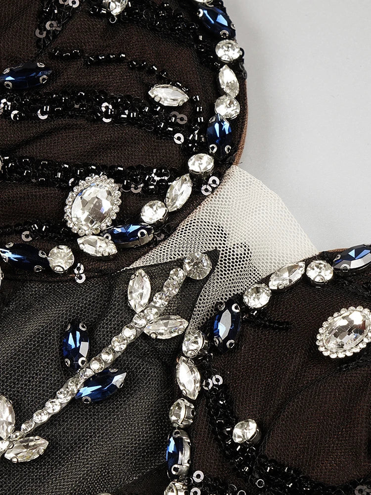 Black strapless mini dress with crystal embellishments | Evening Party | Clubwear eprolo