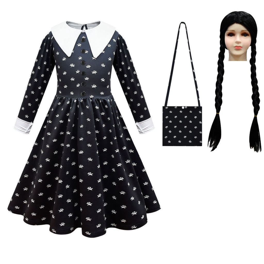 Girls' Fashion Simple Lapel Print Dress LittleYogaSocks