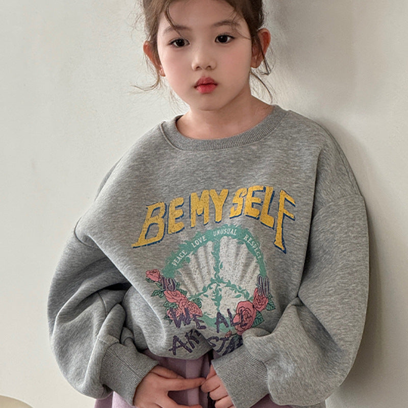 Cotton Fleece Lined Hooded Sweatshirt for Girls, Round Neck, Loose Fit, Casual Fashion for Kids Boys and Girls Style eprolo