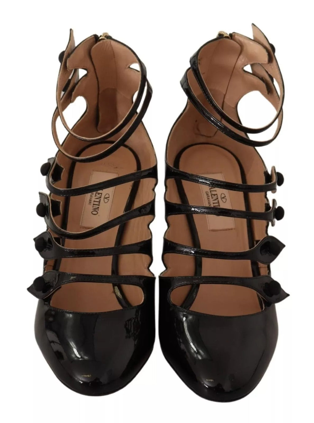 Valentino Black Multi Strap Leather Mid Heels Pumps Shoes Valentino