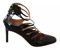 Valentino Black Multi Strap Leather Mid Heels Pumps Shoes Valentino