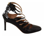 Valentino Black Multi Strap Leather Mid Heels Pumps Shoes Valentino