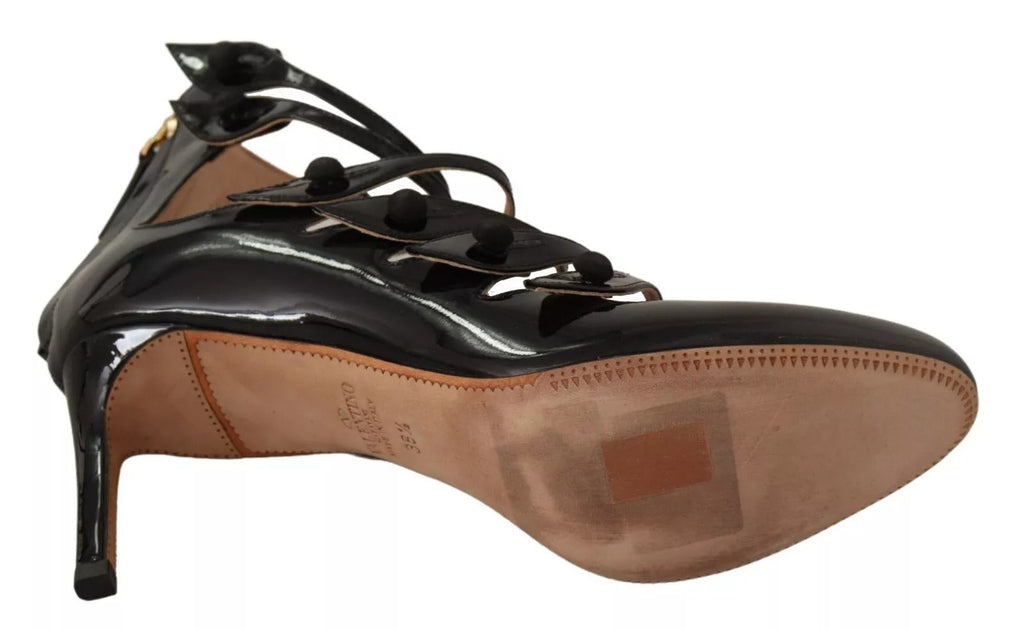 Valentino Black Multi Strap Leather Mid Heels Pumps Shoes Valentino