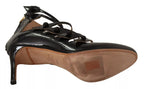 Valentino Black Multi Strap Leather Mid Heels Pumps Shoes Valentino
