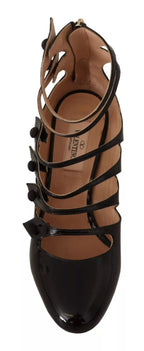Valentino Black Multi Strap Leather Mid Heels Pumps Shoes Valentino