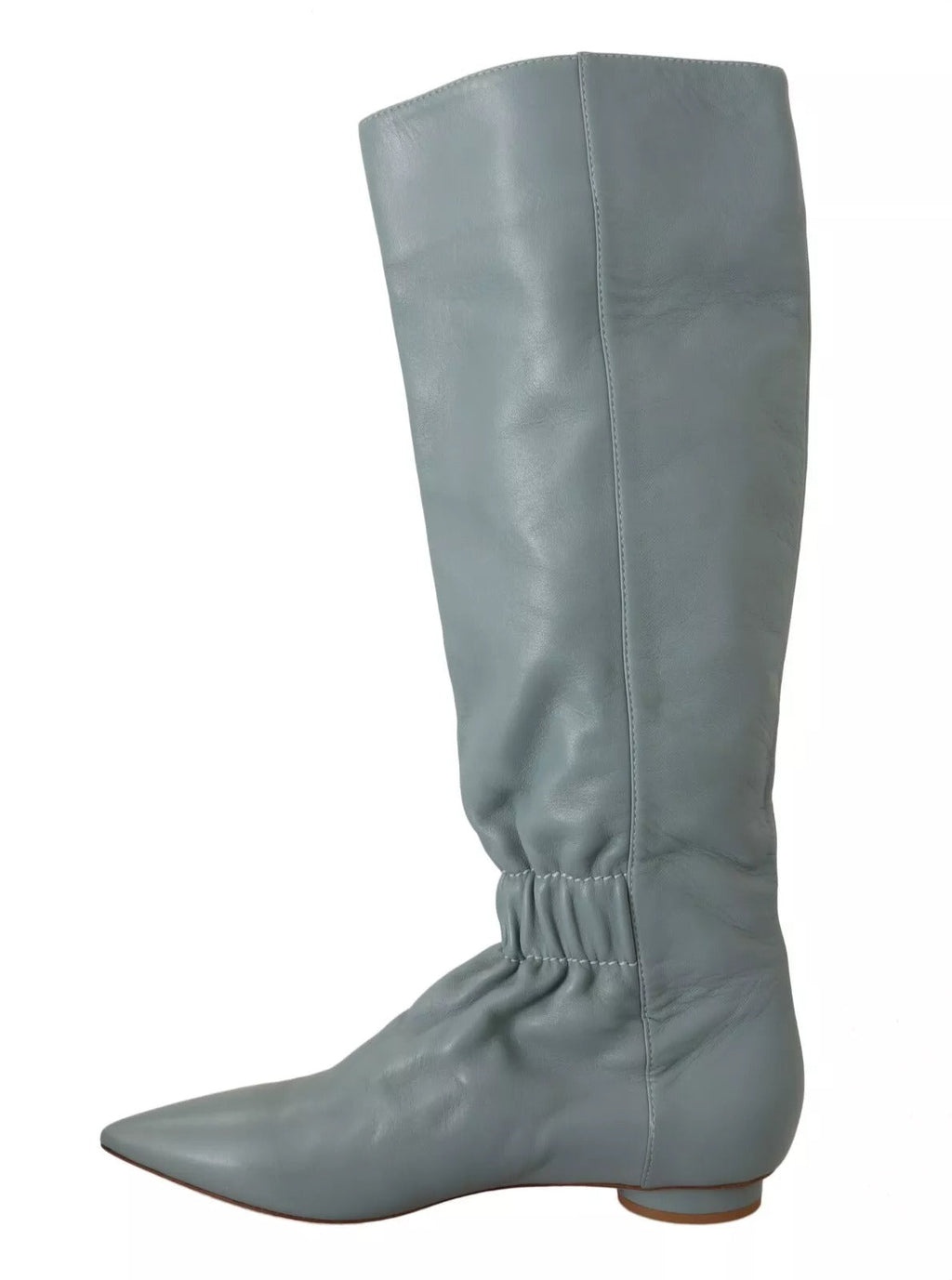 Valentino Blue Leather Elastic Flats Pull On Knee High Boots Shoes Valentino