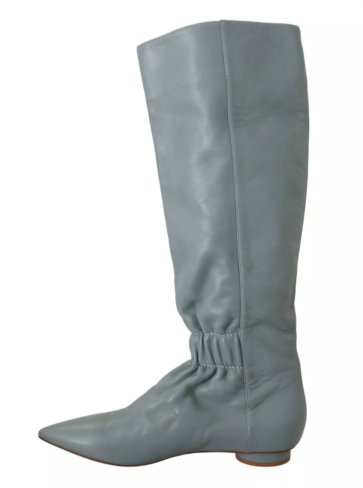 Valentino Blue Leather Elastic Flats Pull On Knee High Boots Shoes Valentino