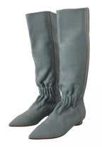 Valentino Blue Leather Elastic Flats Pull On Knee High Boots Shoes Valentino