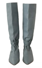 Valentino Blue Leather Elastic Flats Pull On Knee High Boots Shoes Valentino