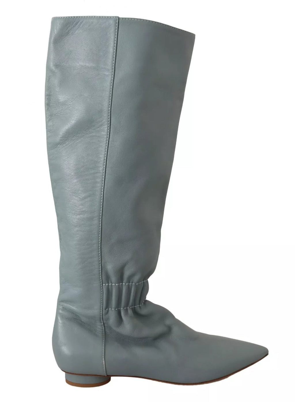 Valentino Blue Leather Elastic Flats Pull On Knee High Boots Shoes Valentino
