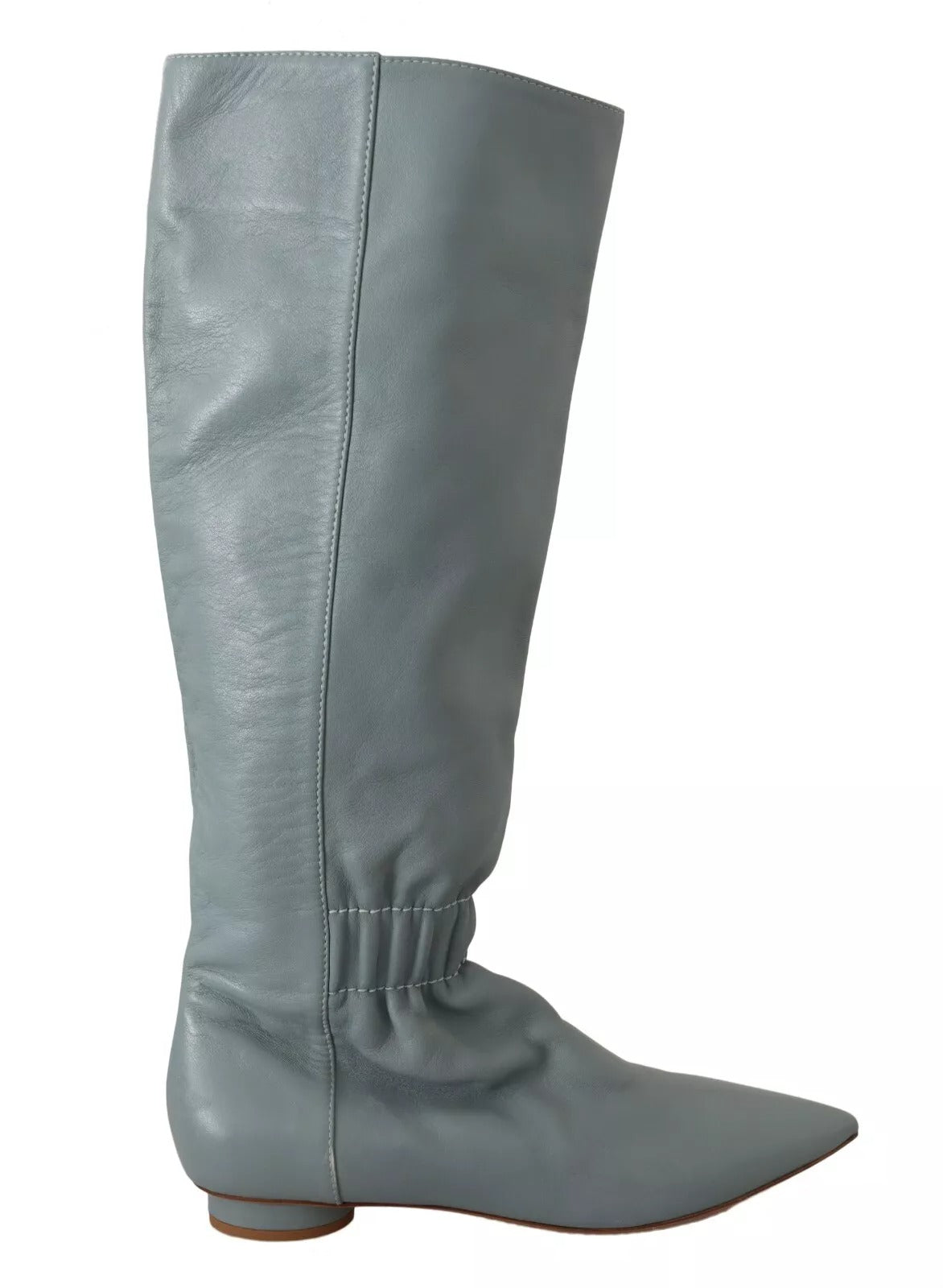 Valentino Blue Leather Elastic Flats Pull On Knee High Boots Shoes Valentino