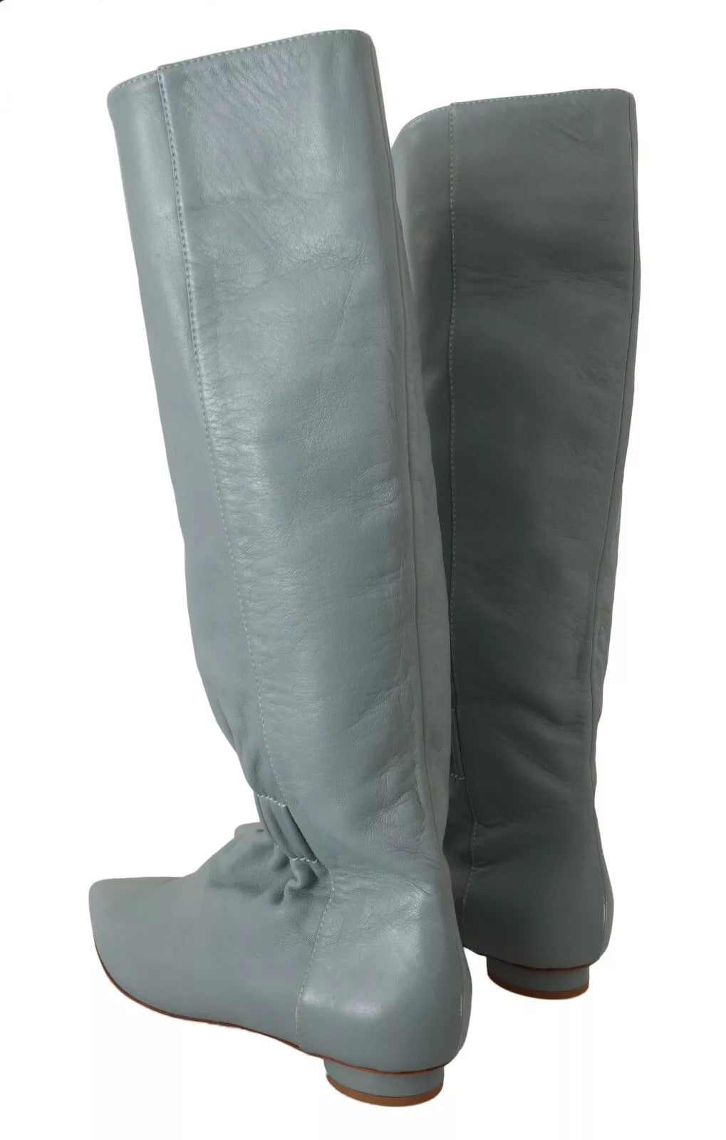 Valentino Blue Leather Elastic Flats Pull On Knee High Boots Shoes Valentino