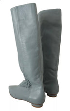 Valentino Blue Leather Elastic Flats Pull On Knee High Boots Shoes Valentino