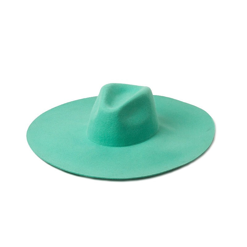 Fashion and Casual Big brim Fruit Green Wool Jazz Top Hat Show Style Felt Hat eprolo